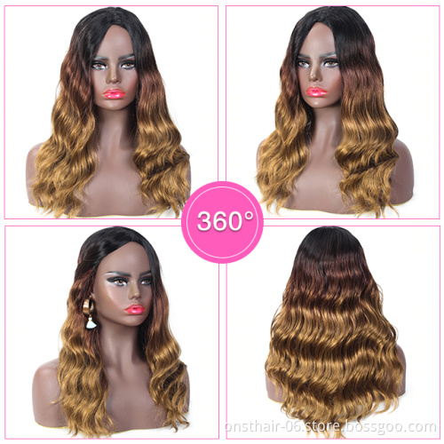 Onst Synthetic Long Ocean Wavy Dark Root Ombre Cosplay Freetress Water Wave Hair Wigs Colorful Artificial Hair For Women Wigs